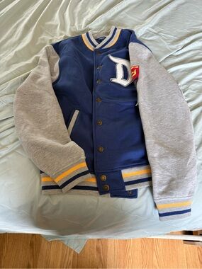 Disney Navy and Gray Varsity Jacket with Yellow Trim Vintage